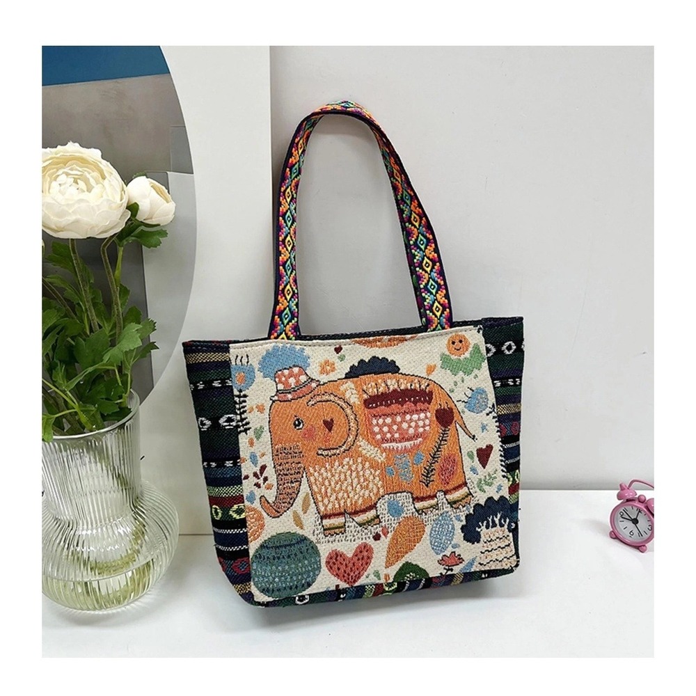 Elephant Tapestry Tote Bag Embroidered Boho Hippie Travel Handbag